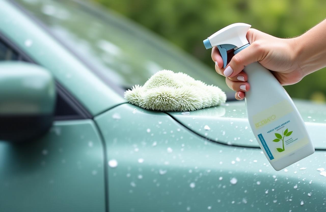 Eco-friendly waterless car wash with biodegradable products
